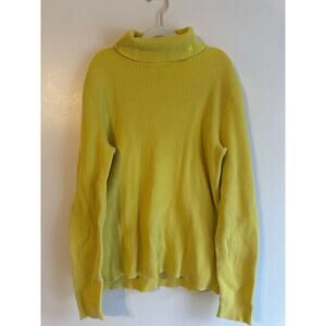Vintage Women's Chartreuse Ralph Lauren Turtleneck Sweater Preppy Academia XL